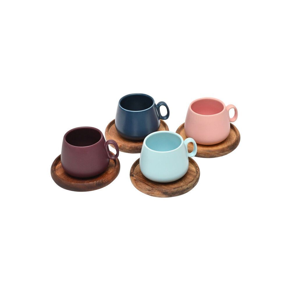 2x 4pc Coffee Culture 90ml Ceramic Espresso Cups w/ Coasters