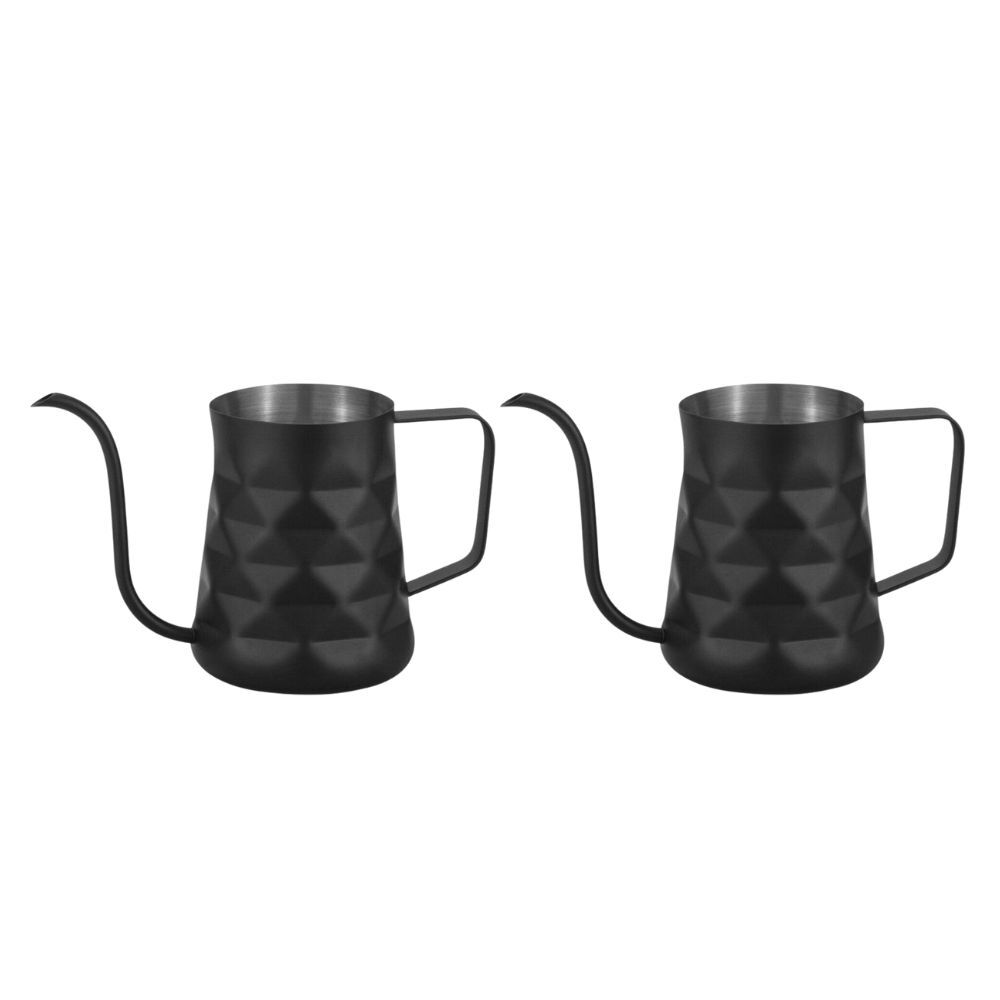 2PK Coffee Culture Matte Blk Diamond Embossed 600ml Goose Neck Jug