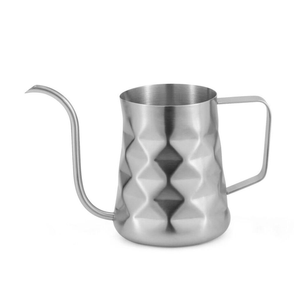 2PK Coffee Culture Stainless Steel Diamond Embossed 600ml Goose Neck Jug Silver