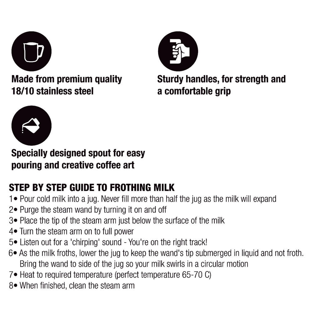 2PK Coffee Culture Stainless Steel 350ml Milk Frothing Jug - Silver