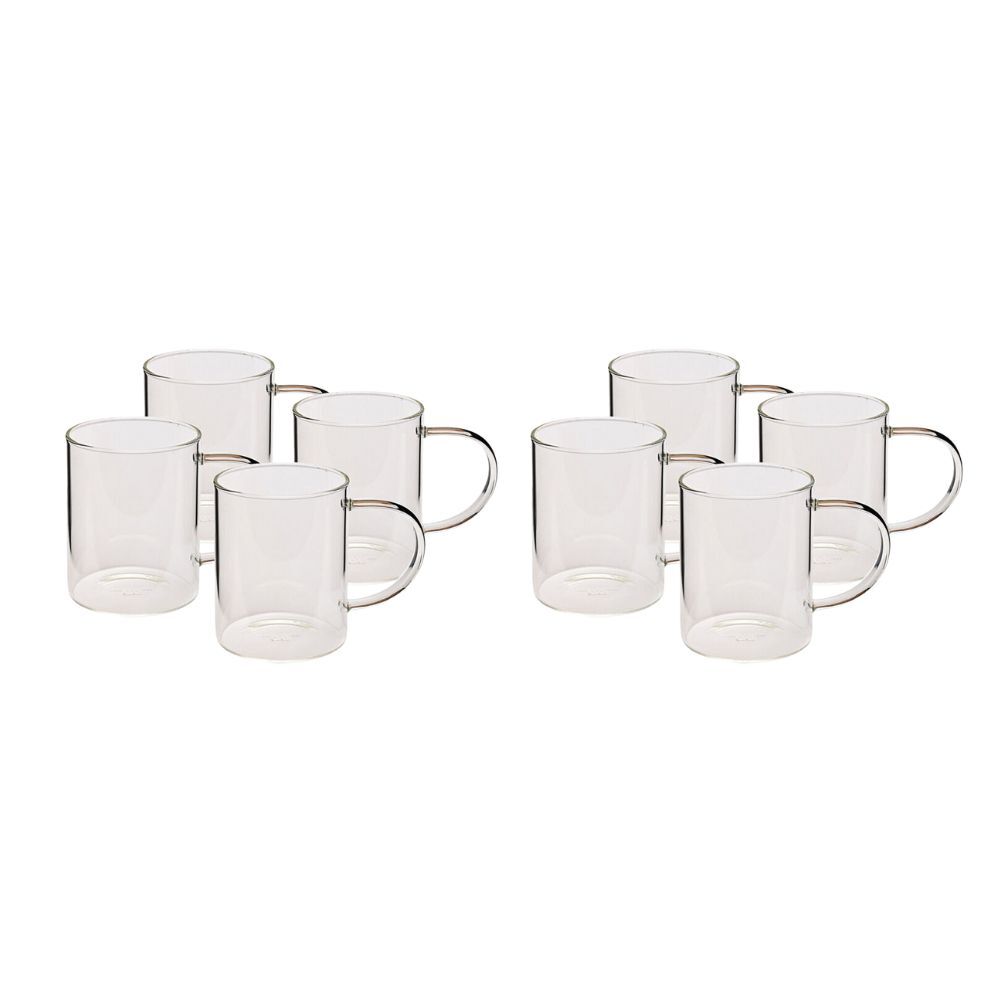 2x 4pcCoffee Culture Ivy 420ml Glass Single Wall Mug Set - Clear