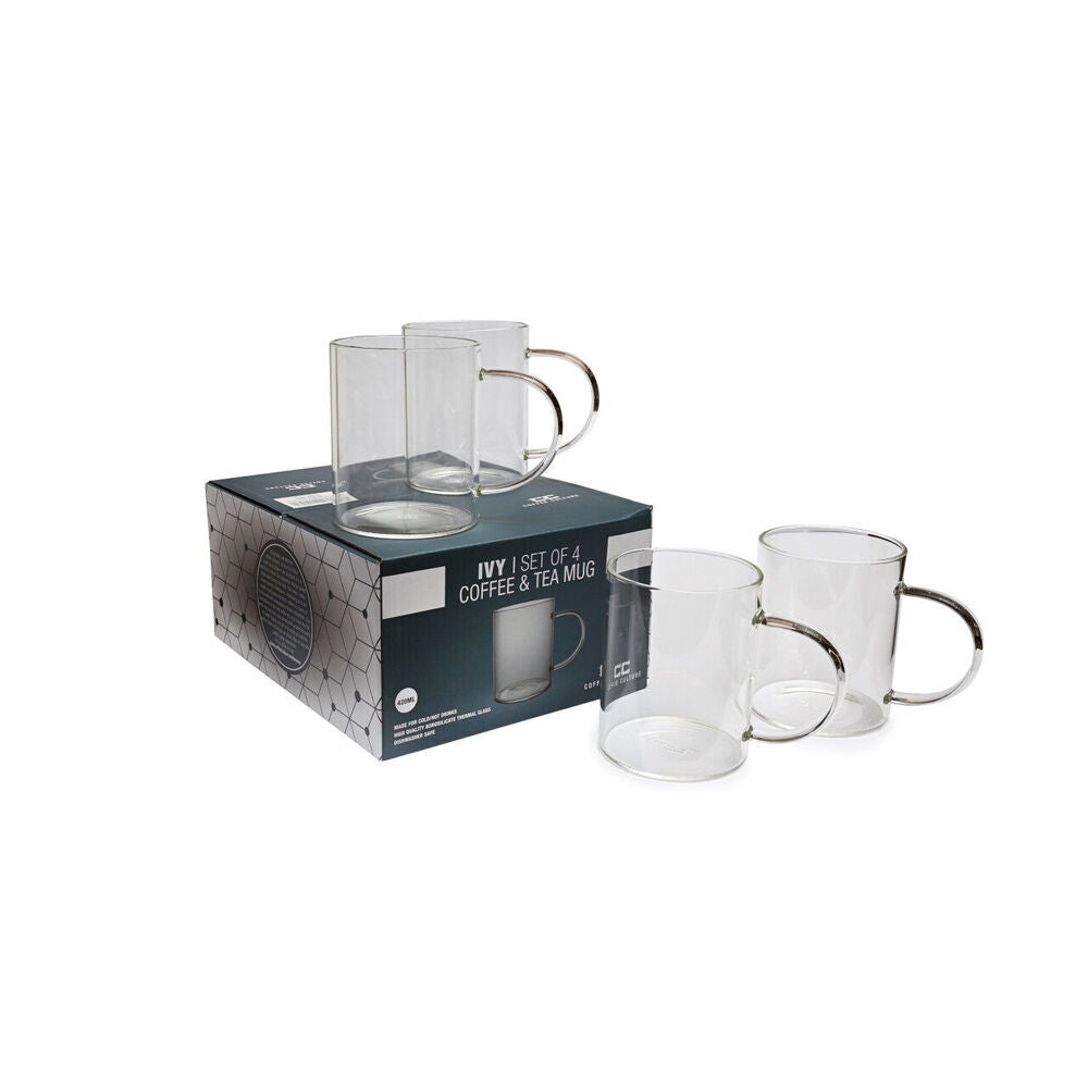 2x 4pcCoffee Culture Ivy 420ml Glass Single Wall Mug Set - Clear