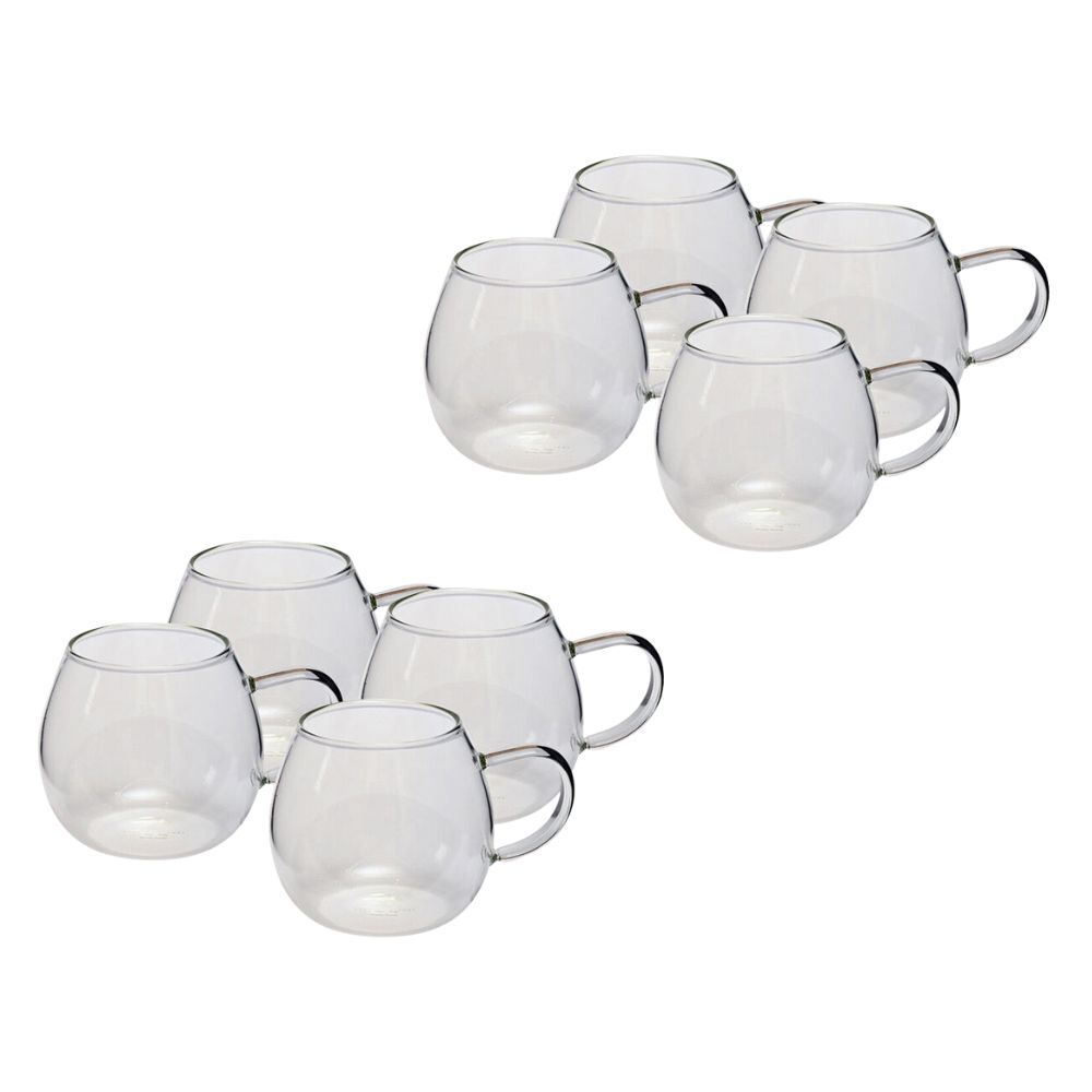2x 4pc Coffee Culture Deca 380ml Glass Single Wall Mug Set - Clear