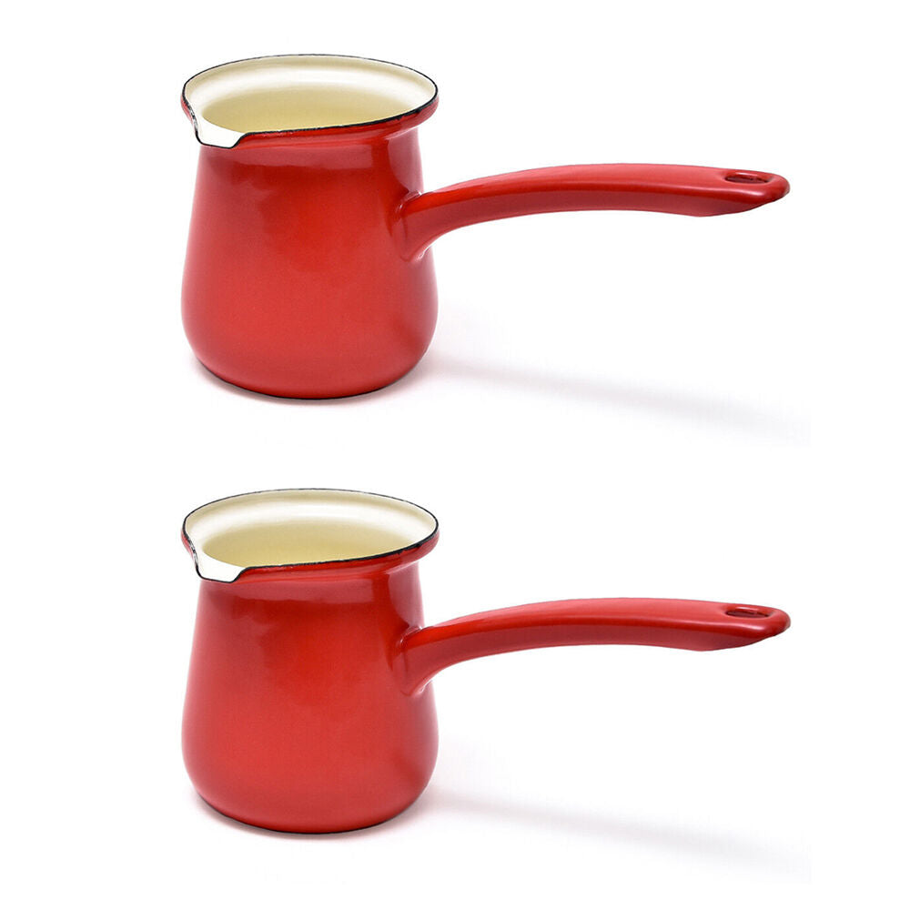 2PK Coffee Culture Enamel 450ml Stovetop Turkish Coffee Pot - Red