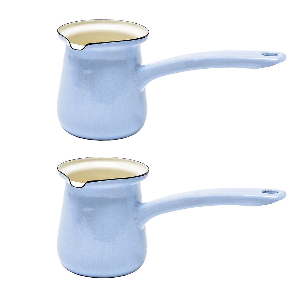 2PK Coffee Culture Stove Top Carbon Steel Turkish Making Pot 750mL Enamel Sky