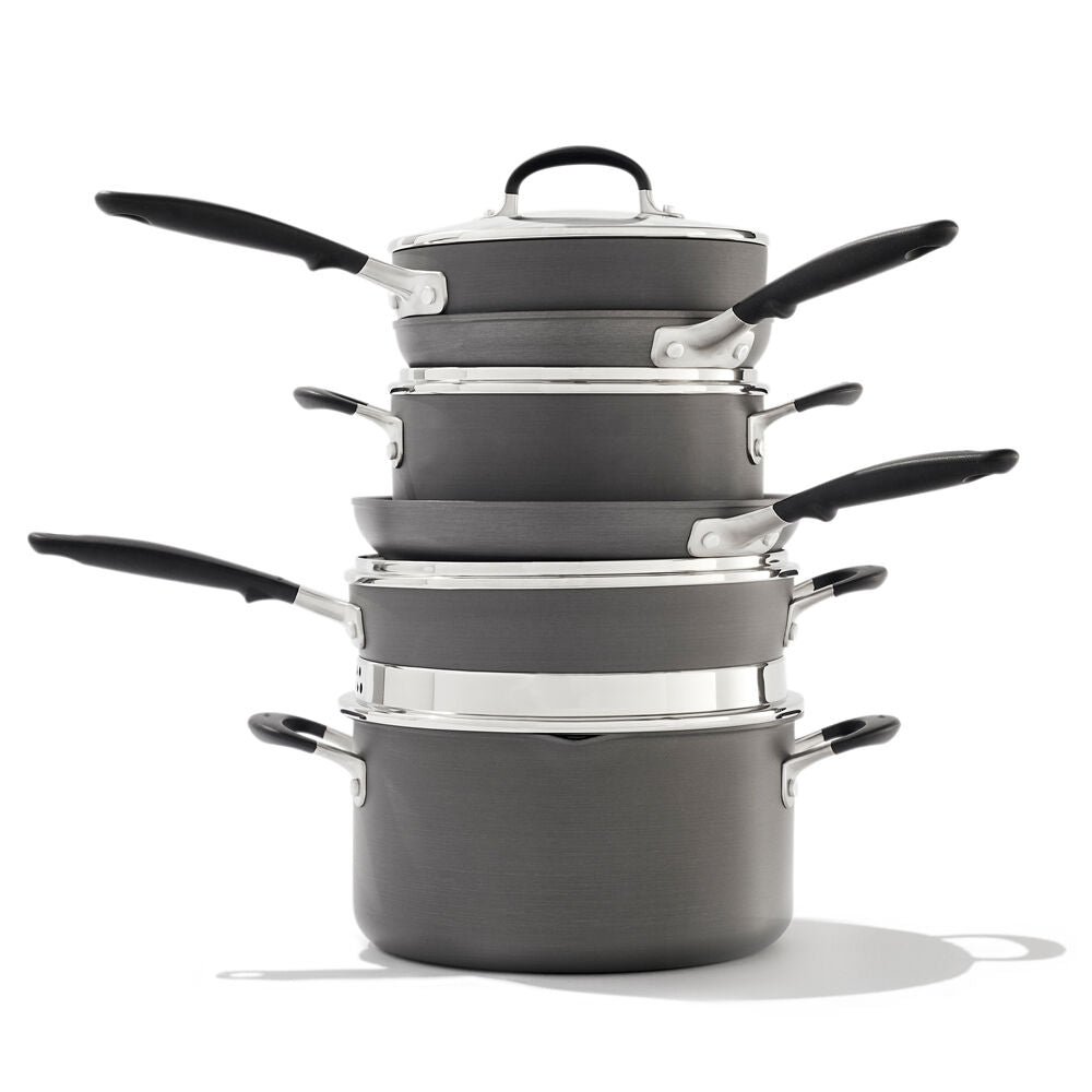 10pc OXO Aluminium Good Grips Pro Nonstick Pots & Pans Set Grey
