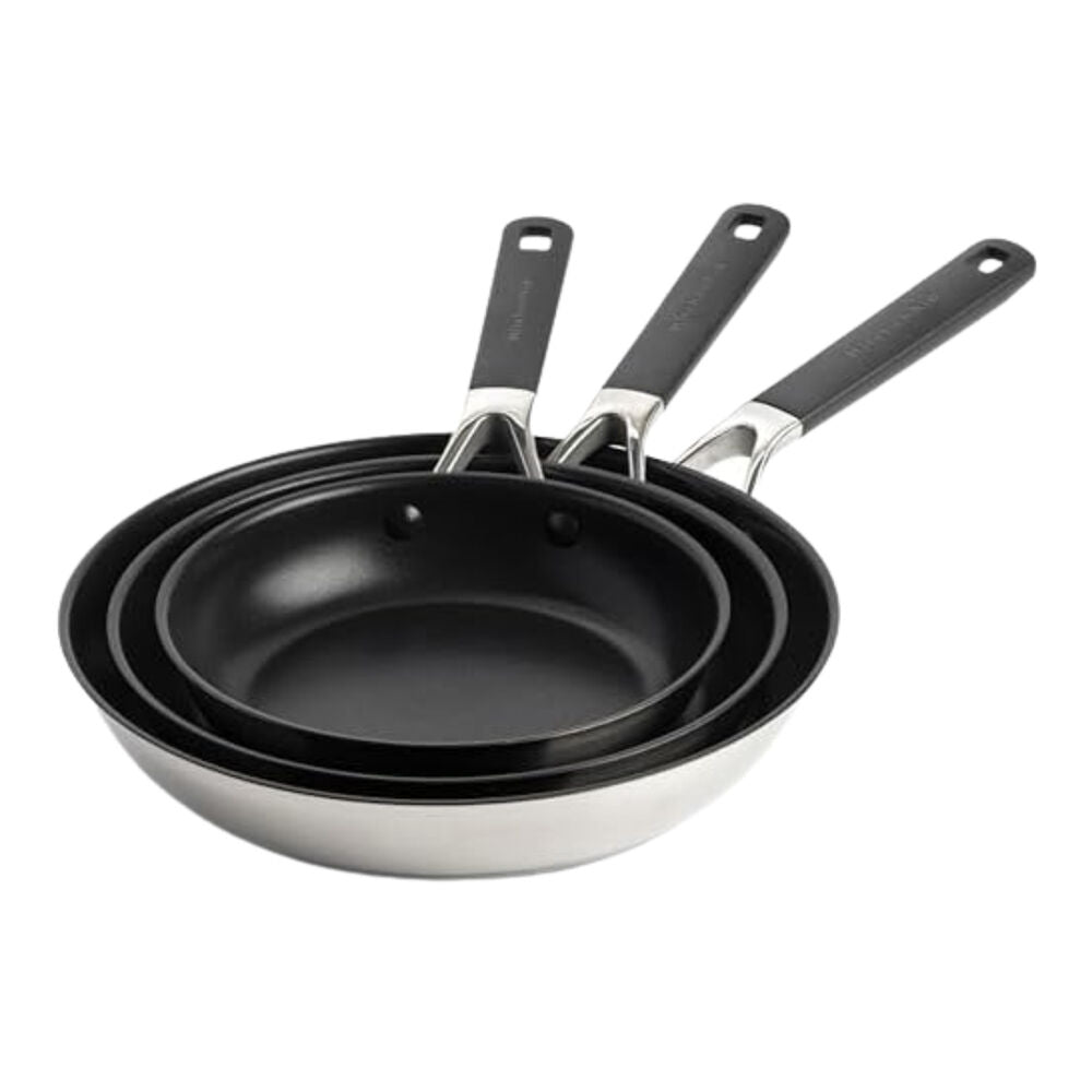 3pc KitchenAid Classic Stainless Steel Frying Pan Set