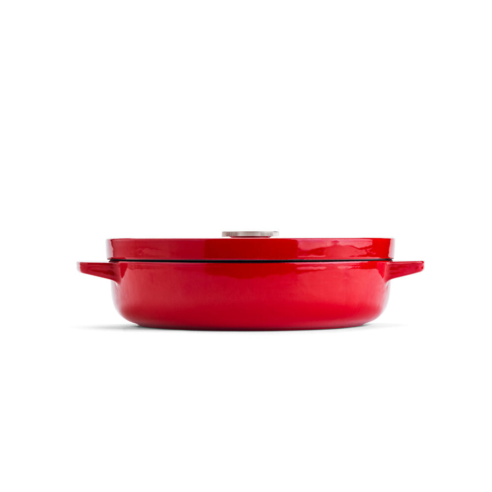KitchenAid 26cm Cast Iron Shallow Covered Casserole Empire Red