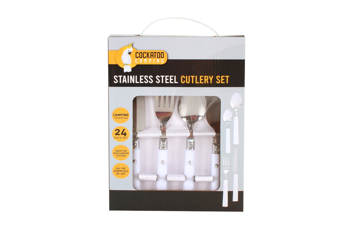 24pc Cockatoo Camping Stainless Steel Cutlery Set w/ Bag - White/Silver