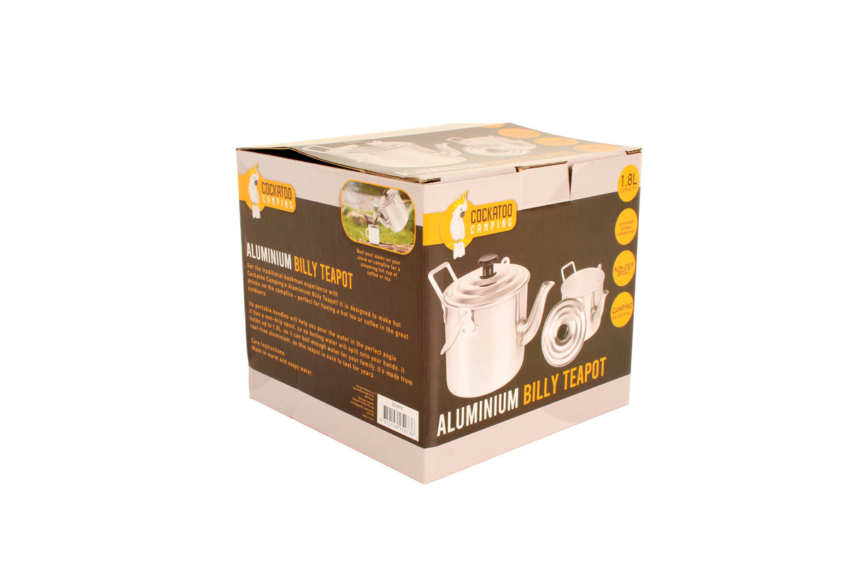Cockatoo Camping Aluminium 1800ml Billy Teapot - Silver