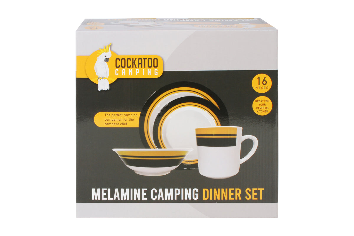 16pc Camping Cockatoo Dinner Set Melamine Plate/Bowl/Mug
