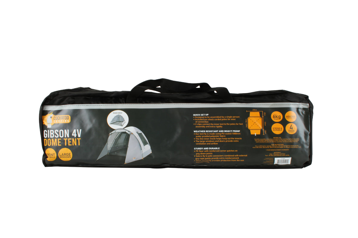 Cockatoo Camping Gibson 4V Dome Tent Outdoor Shelter - Grey