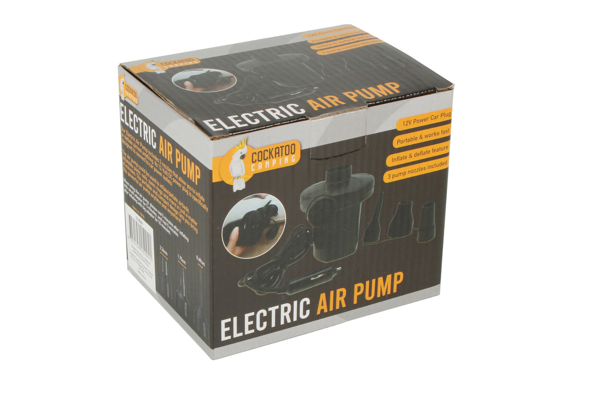 Cockatoo Camping Electric 12V Air Pump w/ Nozzle - Black