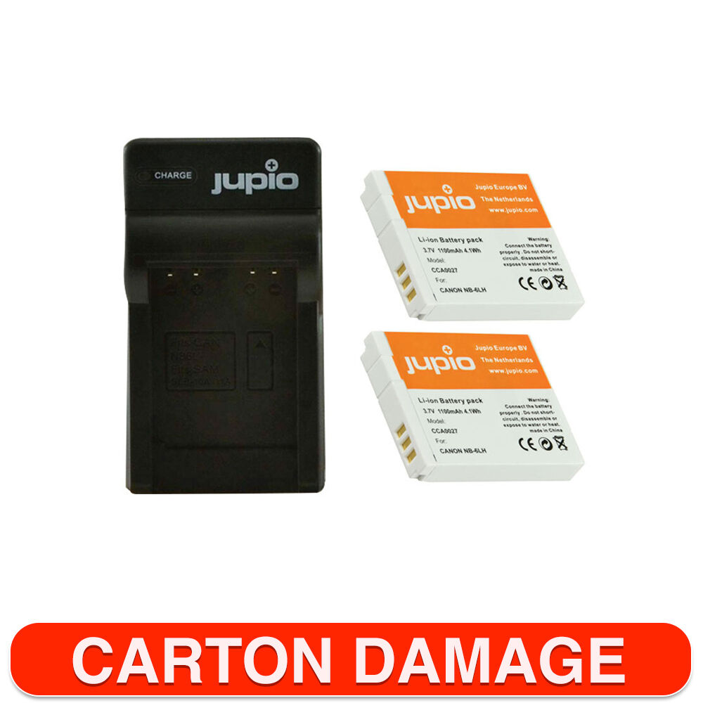 Jupio 2x Batteries 1100mAh & USB Single Charger Kit For Canon NB-6LH