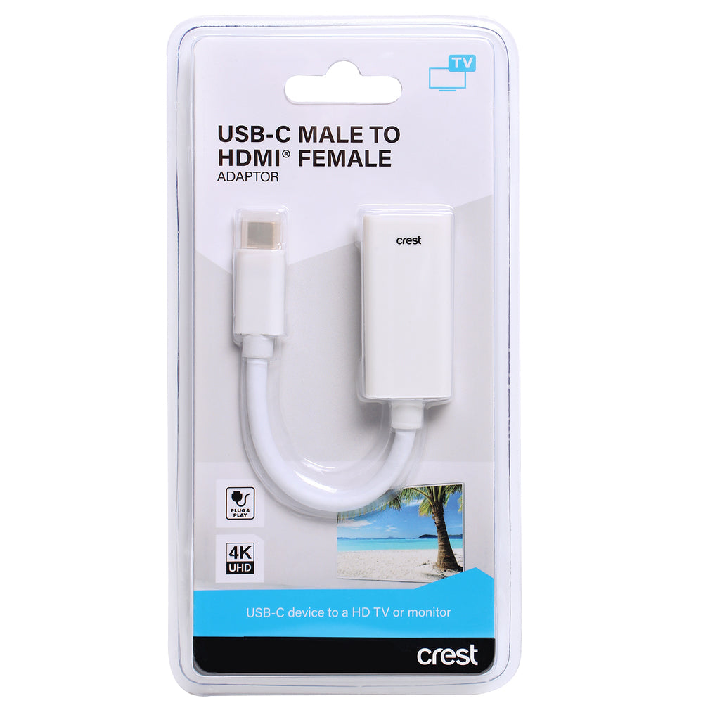 Crest 7cm USB-C Male To Female HDMI Adaptor For TV/Monitor - White