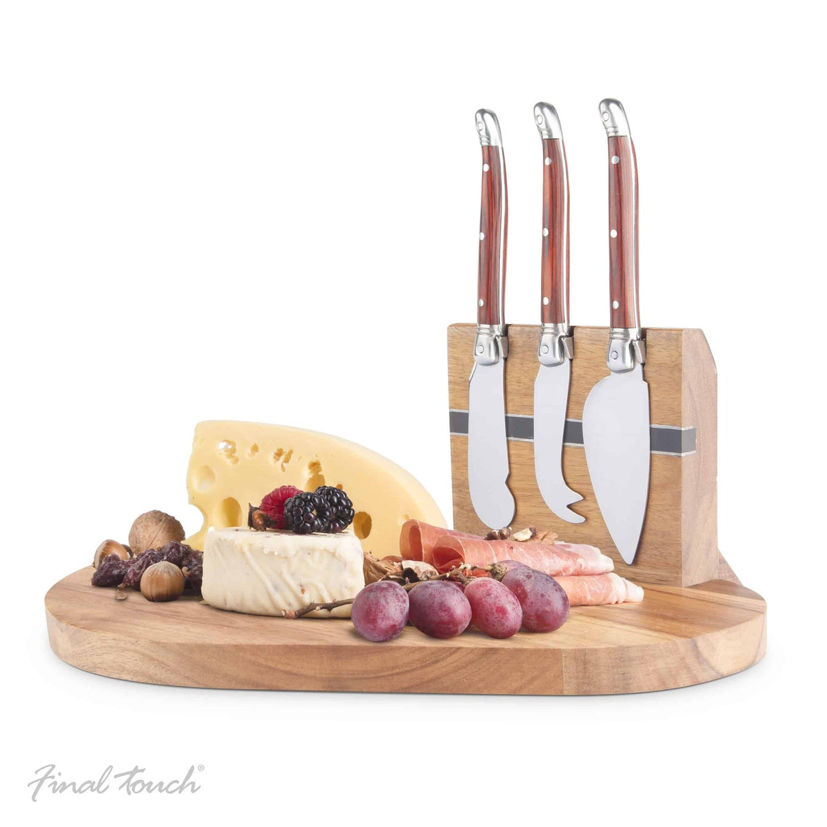 2pc Final Touch Magnetic Acacia Wood Cheese Board Set Brown