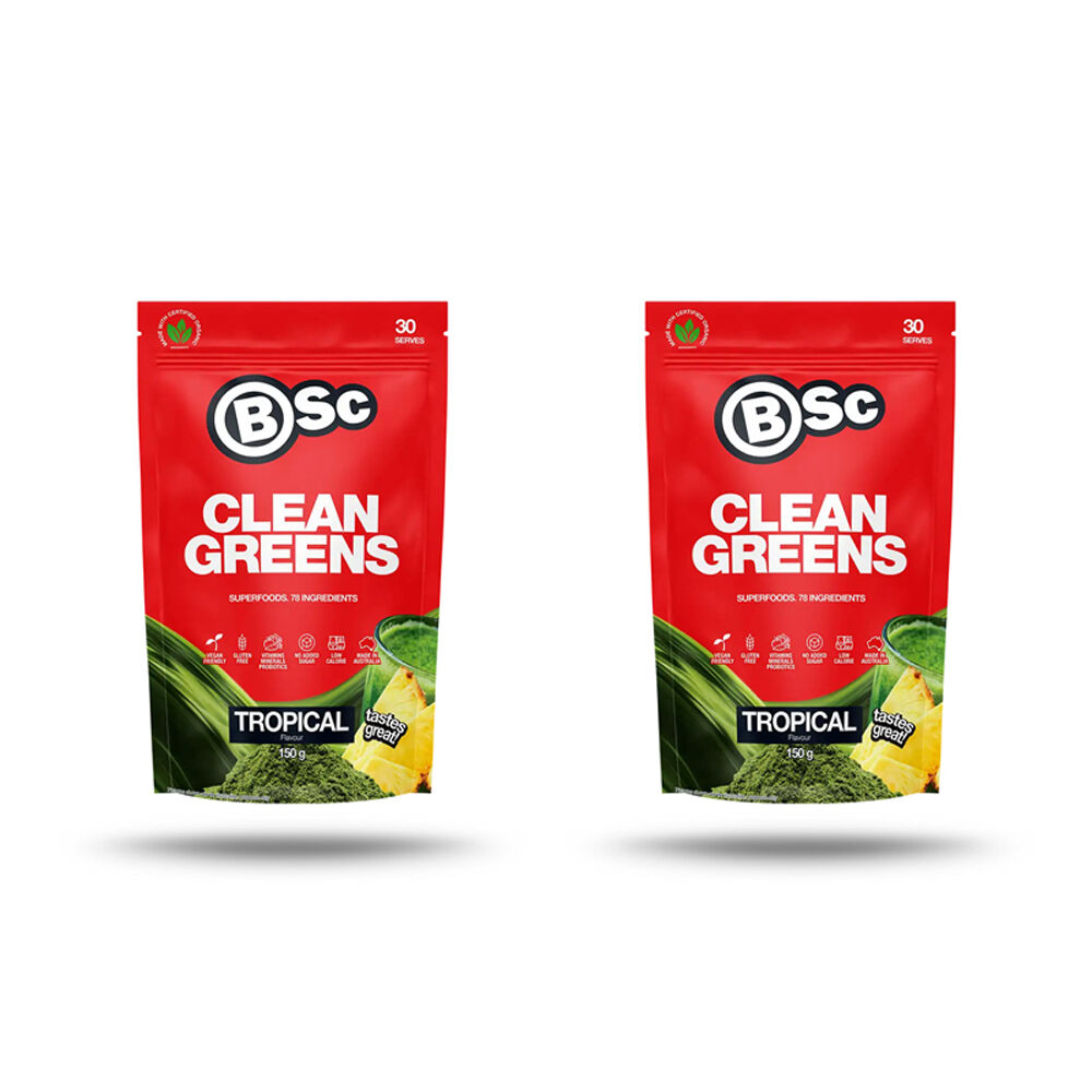 2PK BSc Clean Greens Powder 30 Serves Gluten Free Vitamins/Minerals 150g Tropical