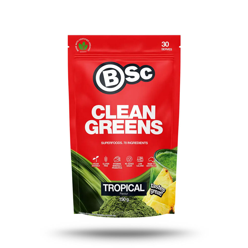2PK BSc Clean Greens Powder 30 Serves Gluten Free Vitamins/Minerals 150g Tropical