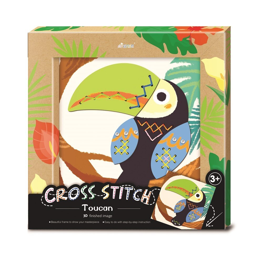 2PK Avenir Cross Stitch Toucan Pre-Cut Kids Activity 5y+