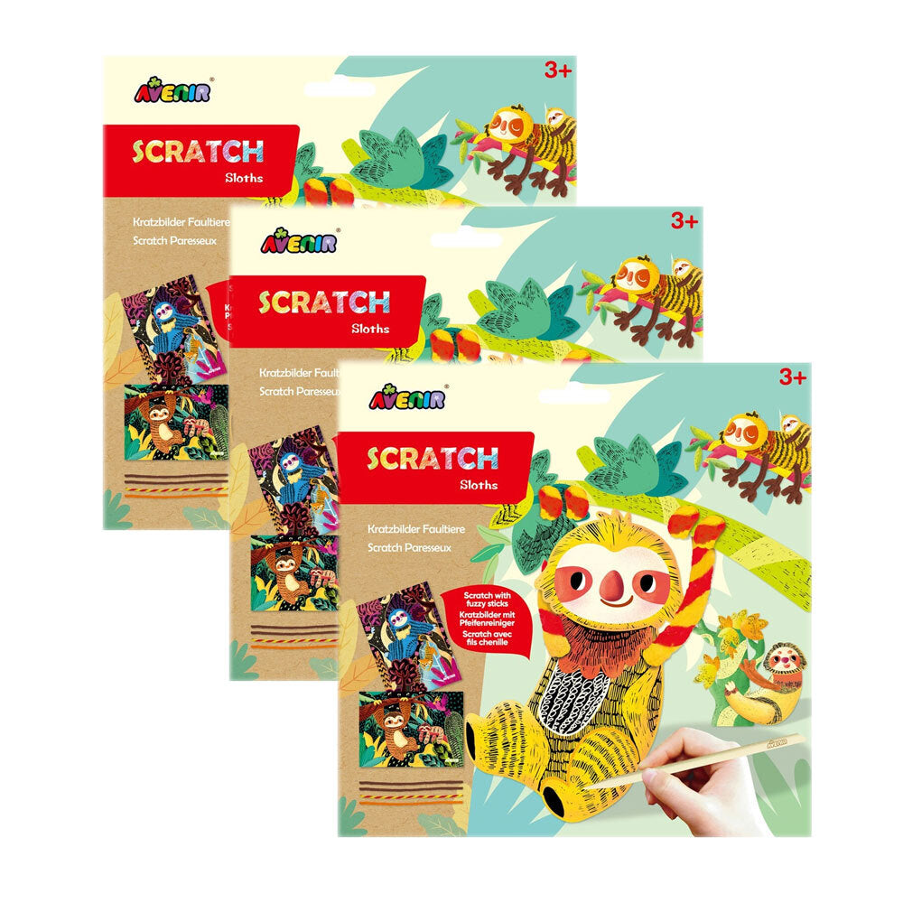 3PK Avenir Scratch Sloths Animal Scratch Art Activity 3y+