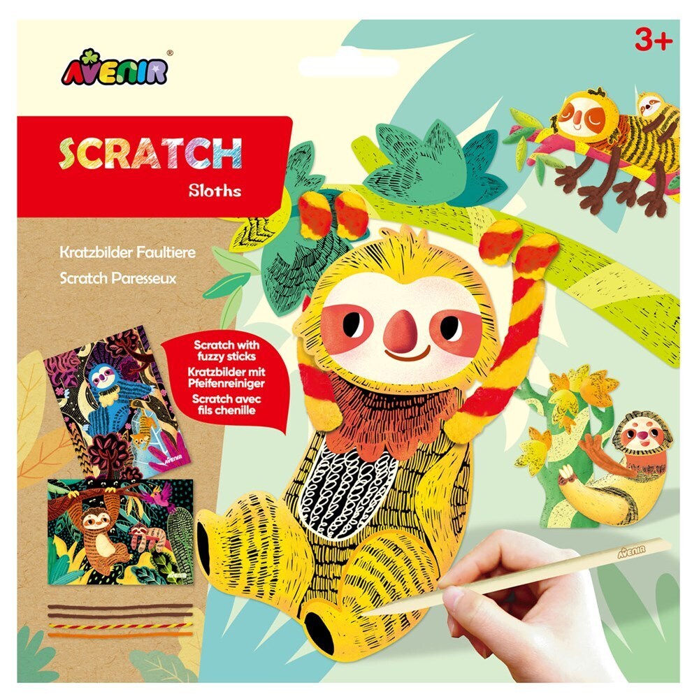 3PK Avenir Scratch Sloths Animal Scratch Art Activity 3y+