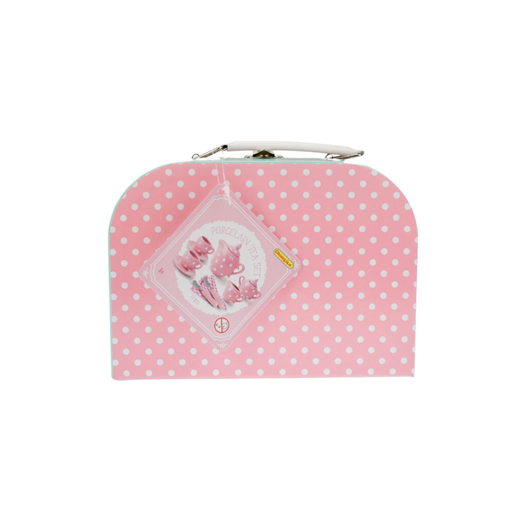 13pc Kaper Kidz Pink Polka Dot Porcelain Tea Set Kids Toy 3y+