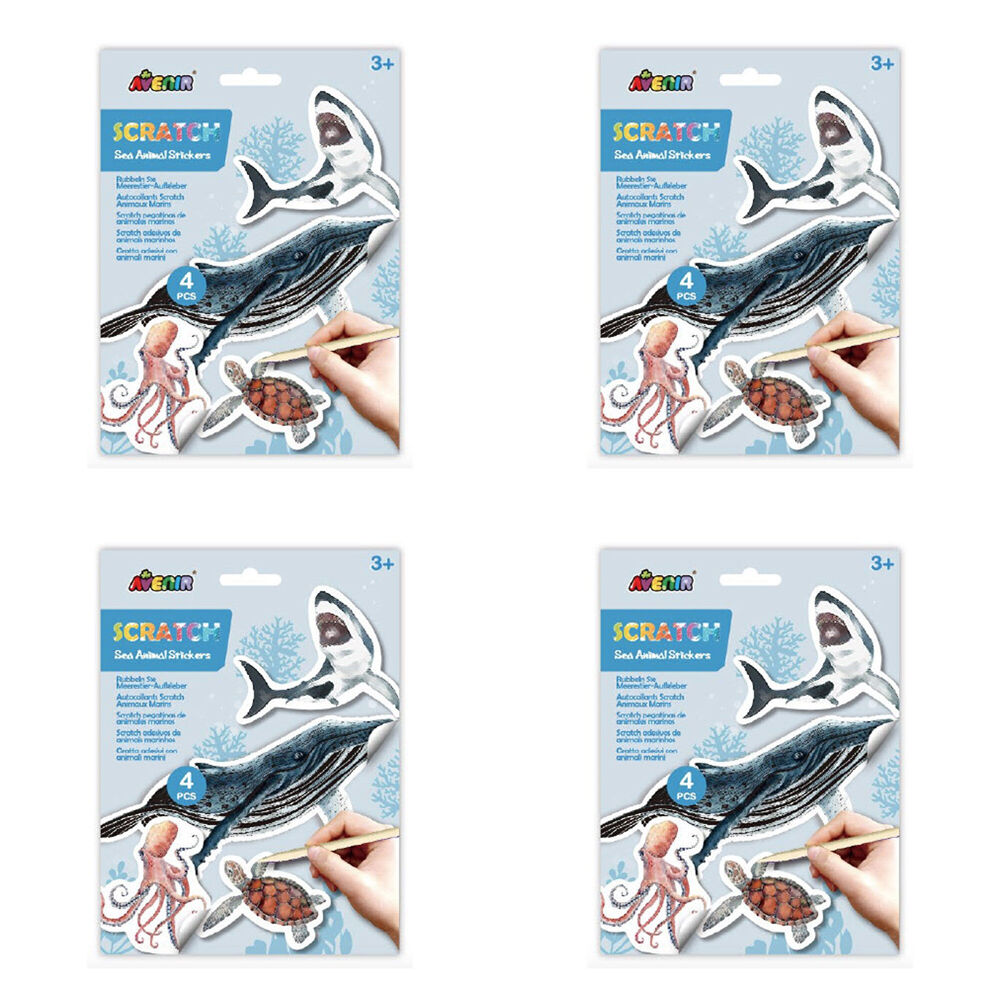 4PK Avenir Scratch Stickers Art & Craft Toys 17x23cm - Sea Animals 3y+