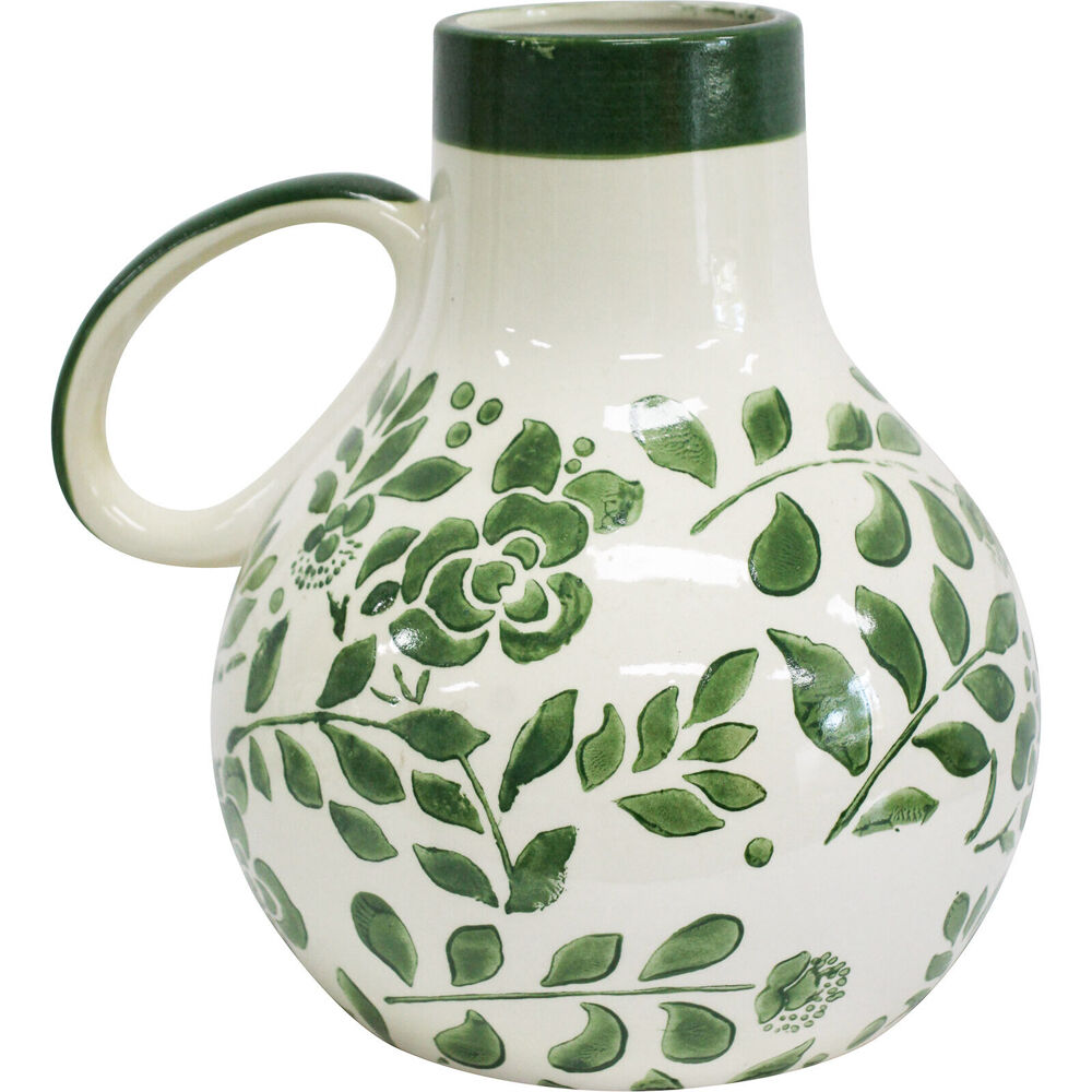 LVD Extra Large Flora Juniper Ceramic Decorative Urn 26x27cm White/Green