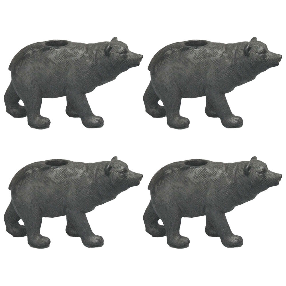 4PK White Moose Resin Bear Candle Holder Home Decor - Black