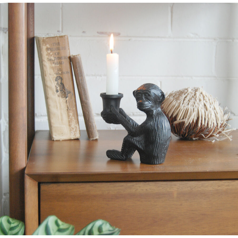 White Moose Monkey Home Decor Metal Candle Holder 13x12x5cm Black