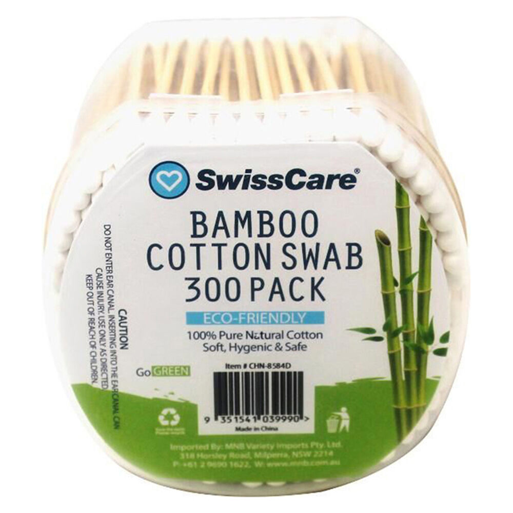 12x 300pc SwissCare Cotton Q-Tip Swab Ear Cleaning Wooden Stick Buds Bamboo