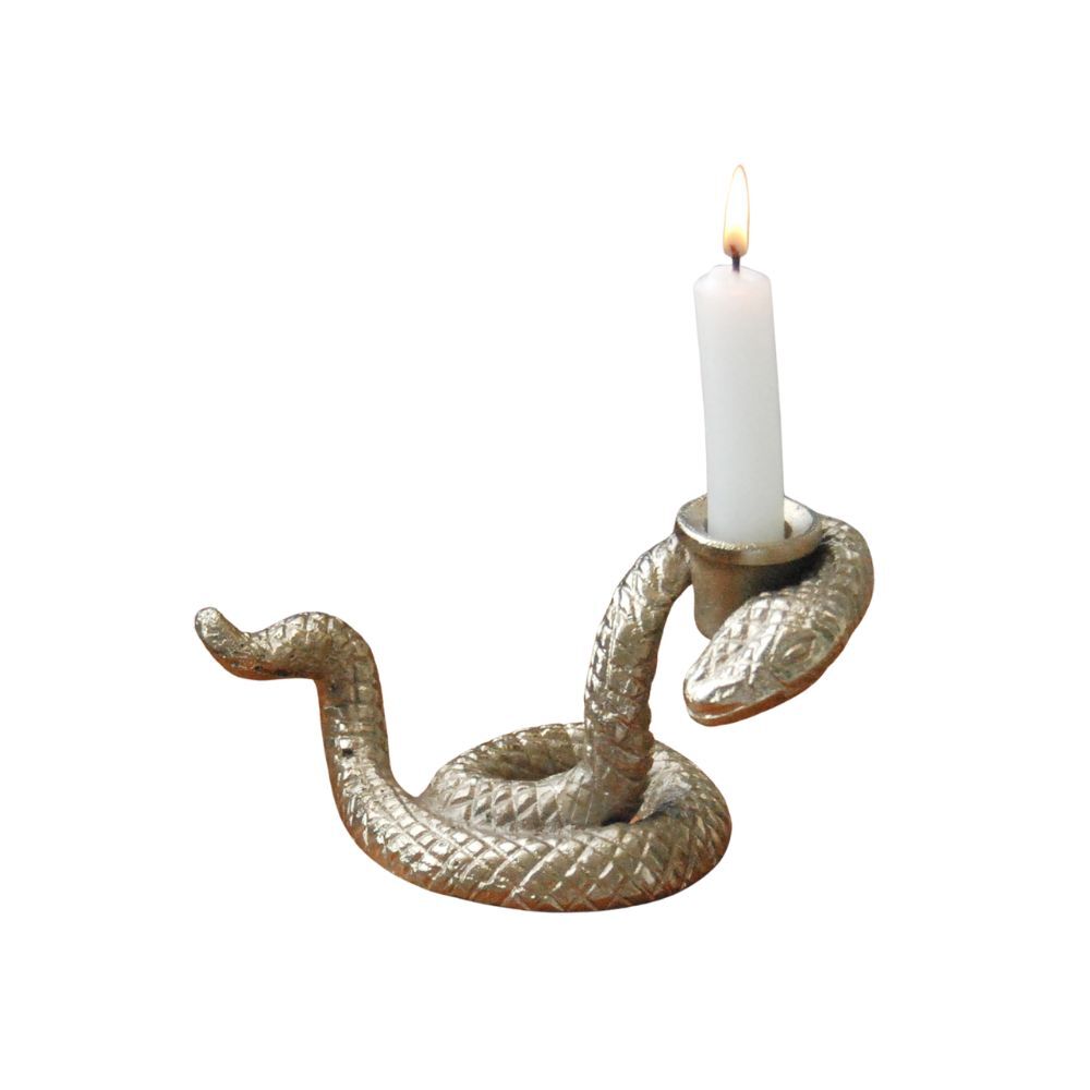 White Moose Snake Home Decor Metal Candle Holder 16x9x9cm Gold