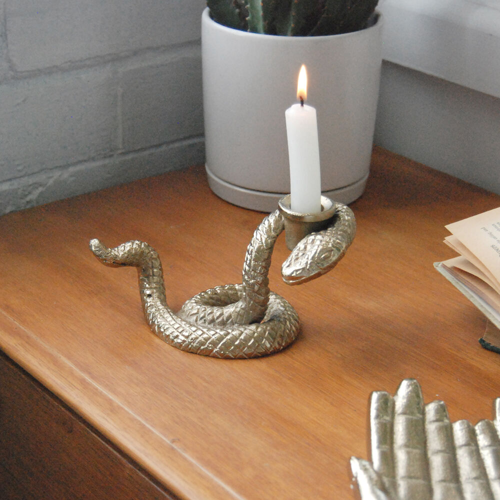 White Moose Snake Home Decor Metal Candle Holder 16x9x9cm Gold