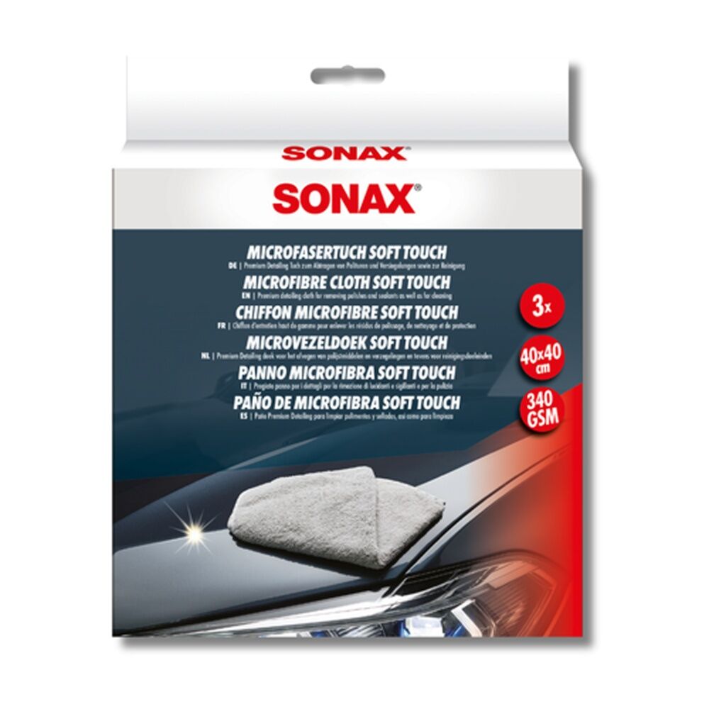 3pc Sonax Microfibre Premium Soft Touch Cloth Set 340 GSM 40x40cm