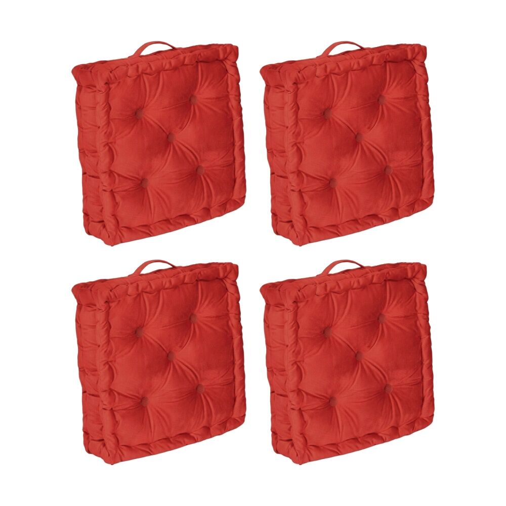 4PK CDSI Essential Box Cushion Solid Recycled Cotton Polyester Red 40x40x8cm