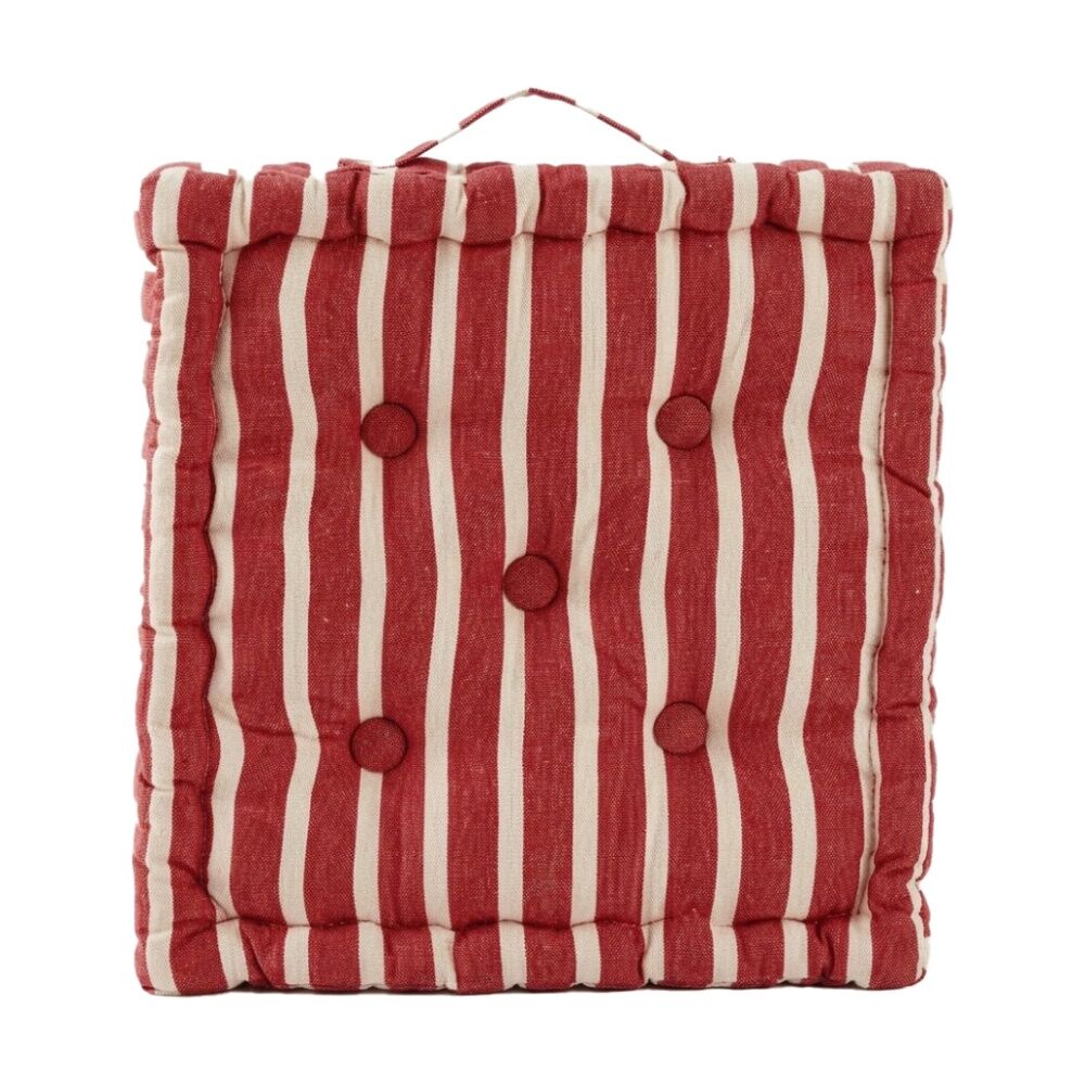 4PK CDSI Essential Box Cushion Stripe Recycled Cotton Polyester Red 40x40x8cm