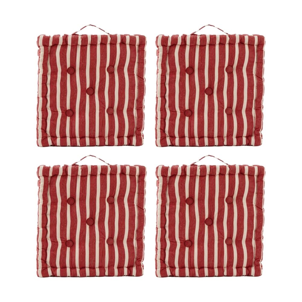 4PK CDSI Essential Box Cushion Stripe Recycled Cotton Polyester Red 40x40x8cm