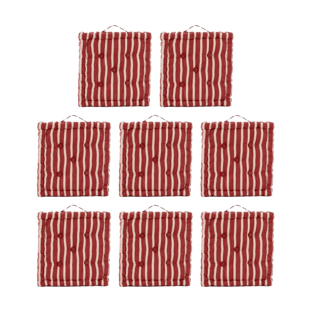 8PK CDSI Essential Box Cushion Stripe Recycled Cotton Polyester Red 40x40x8cm