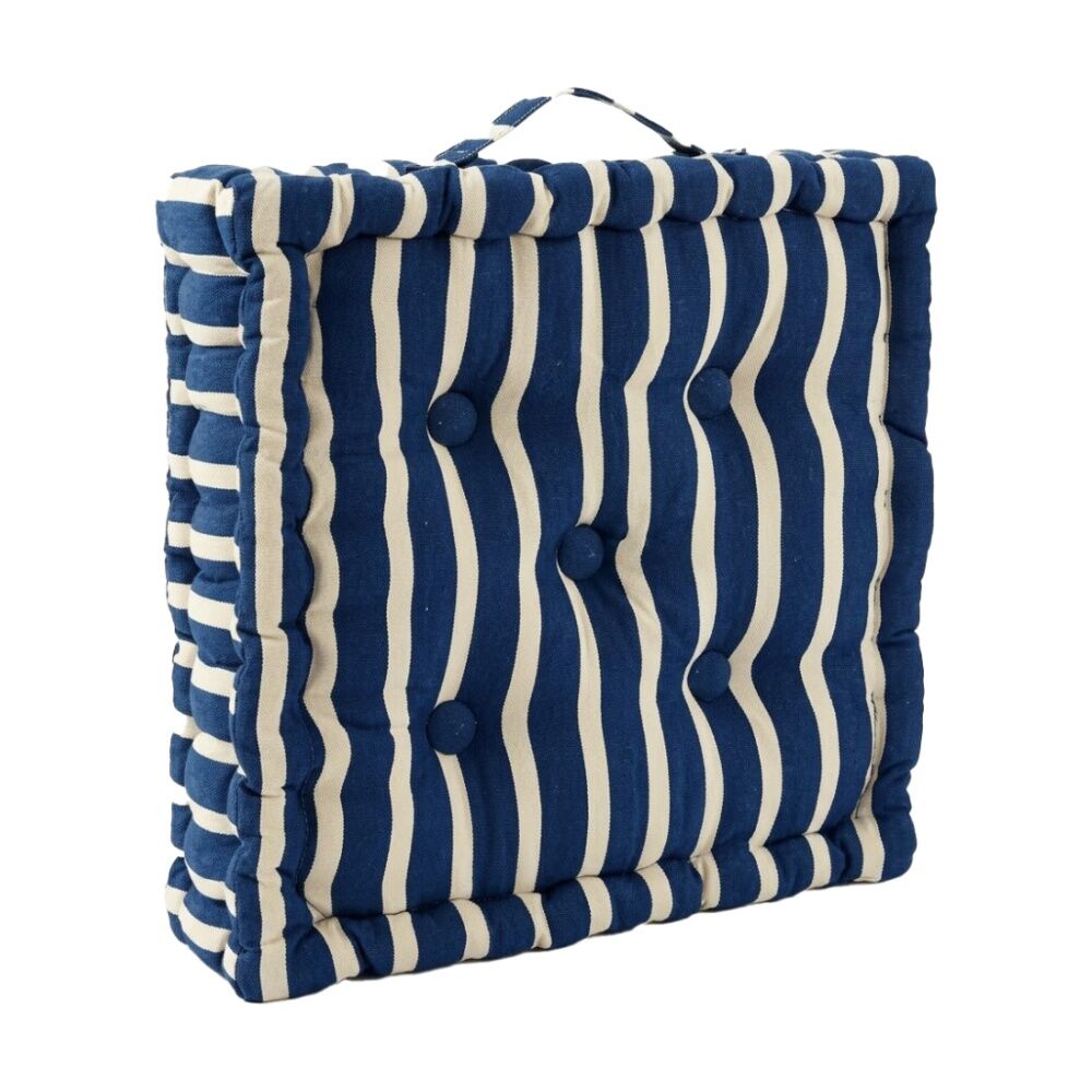 4PK CDSI Essential Box Cushion Stripe Recycled Cotton Polyester Blue 40x40x8cm