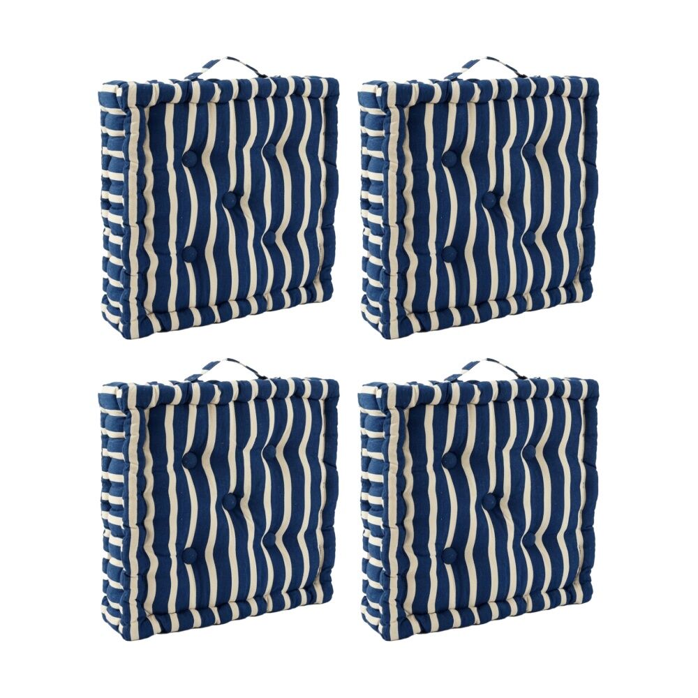 4PK CDSI Essential Box Cushion Stripe Recycled Cotton Polyester Blue 40x40x8cm