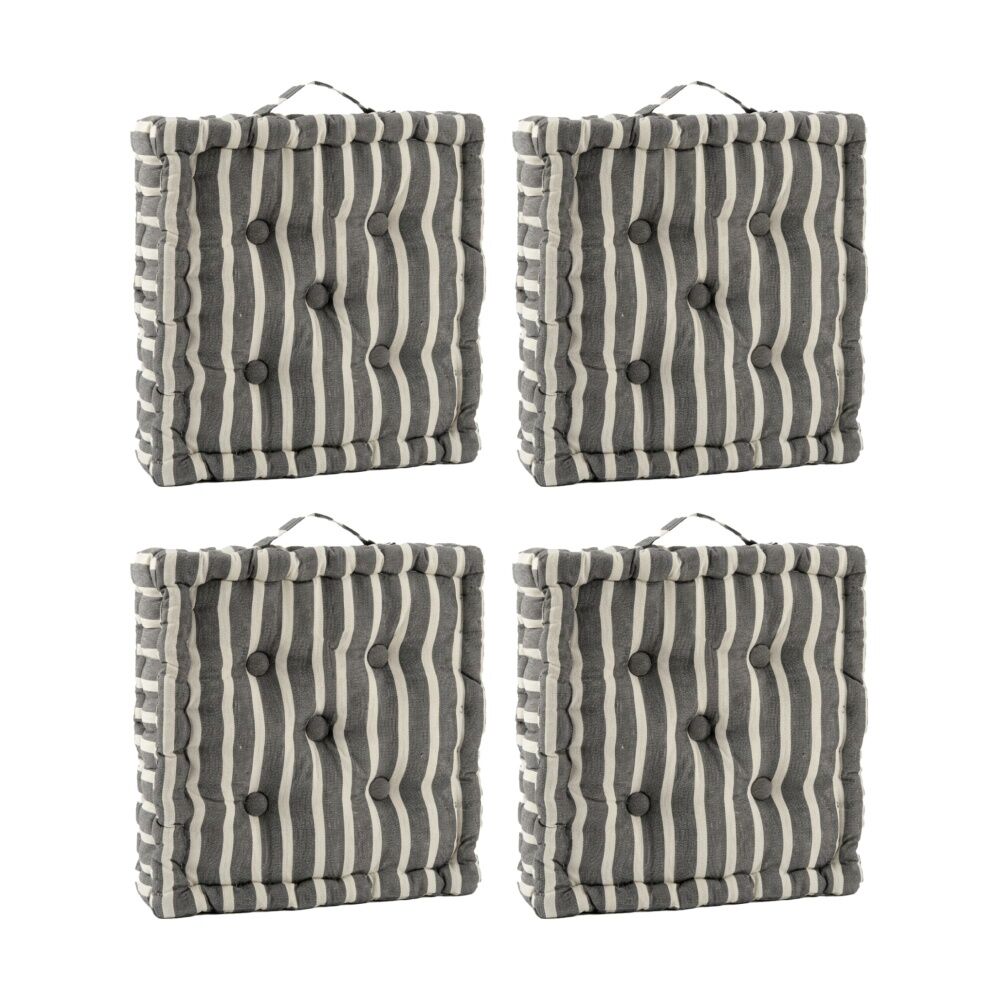 4PK CDSI Essential Box Cushion Stripe Recycled Cotton Polyester Grey 40x40x8cm