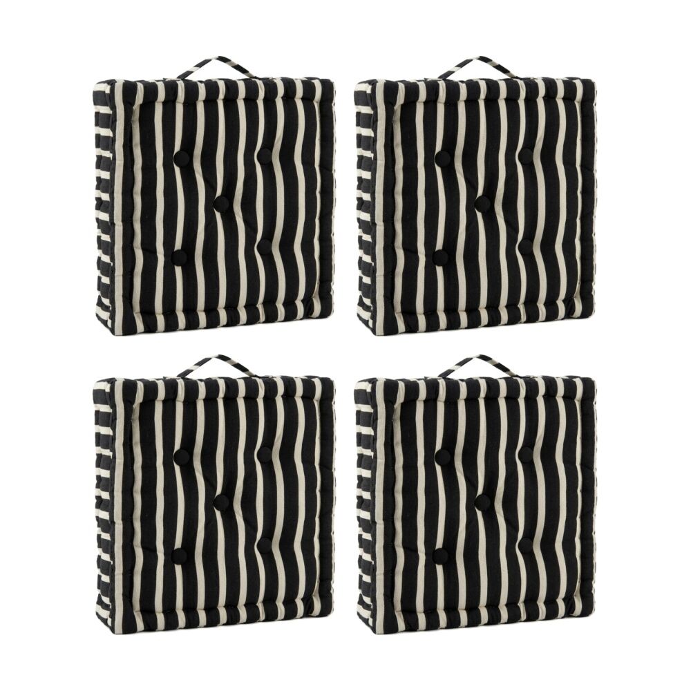 4PK CDSI Essential Box Cushion Stripe Recycled Cotton Polyester Black 40x40x8cm
