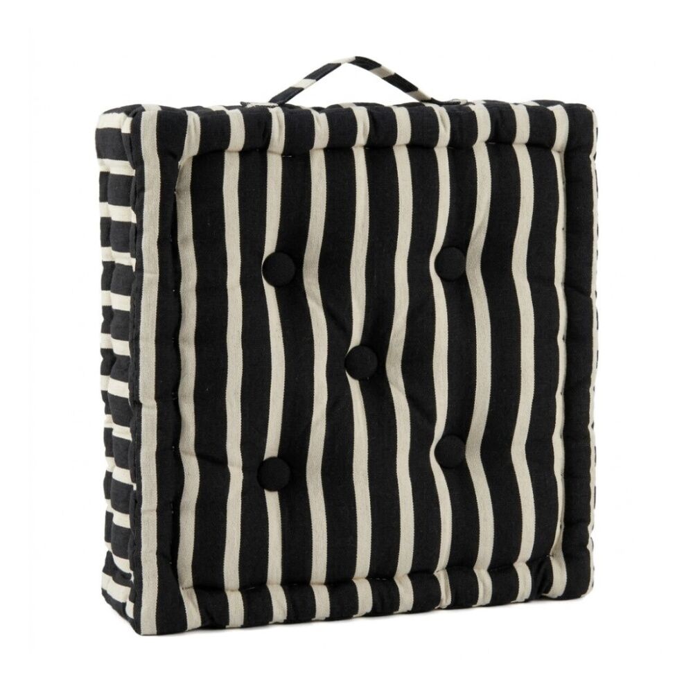 8PK CDSI Essential Box Cushion Stripe Recycled Cotton Polyester Black 40x40x8cm