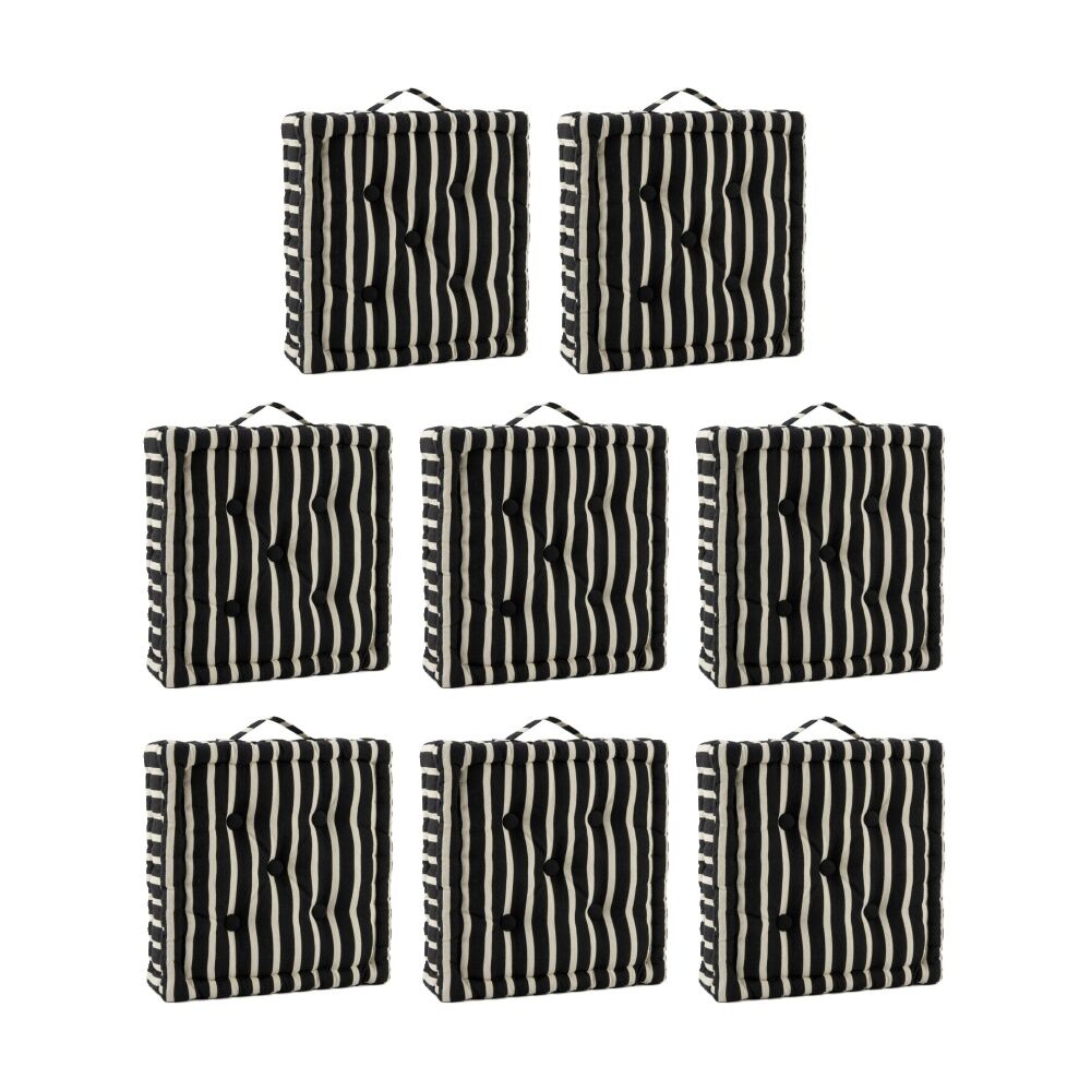 8PK CDSI Essential Box Cushion Stripe Recycled Cotton Polyester Black 40x40x8cm