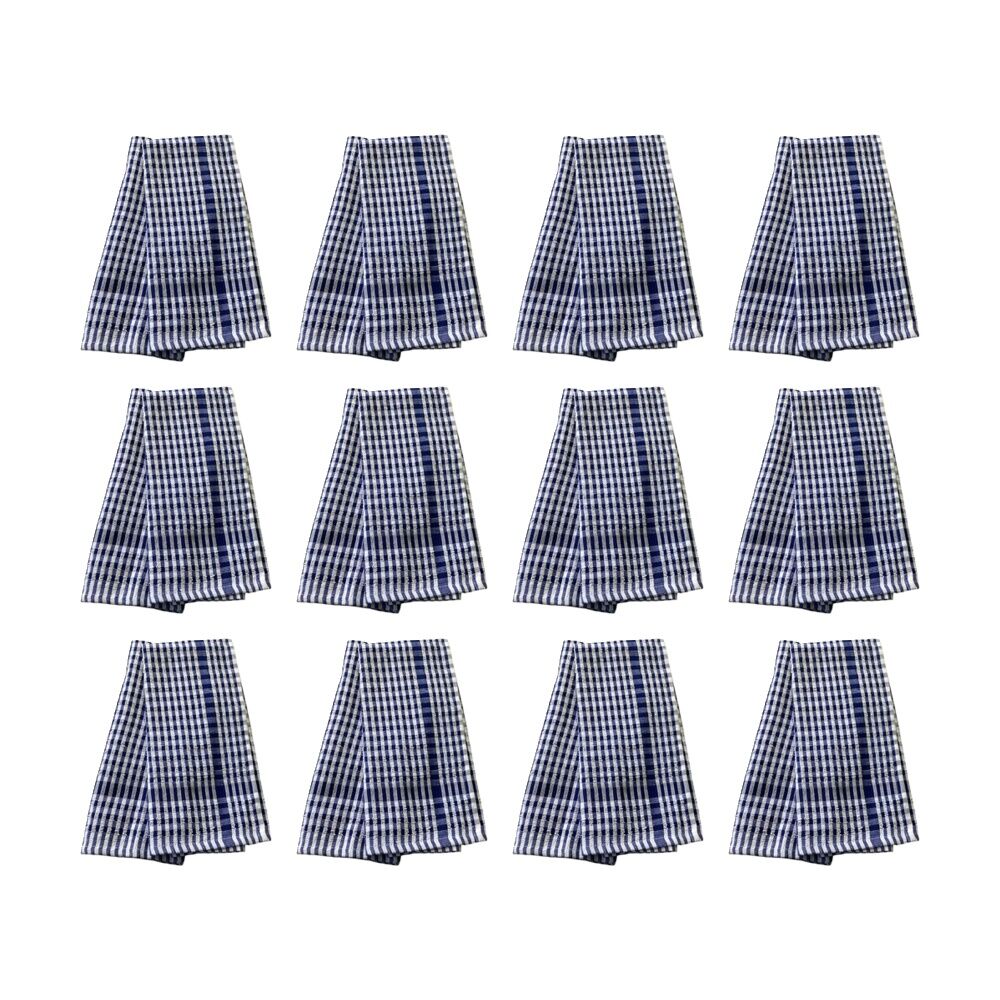 12x2pc CDSI Essential Terry Towel Check Cotton Durable Absorbent Blue 45x65cm
