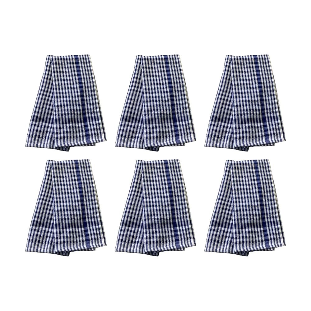 6x2pc CDSI Essential Terry Towel Check Cotton Durable Absorbent Blue 45x65cm