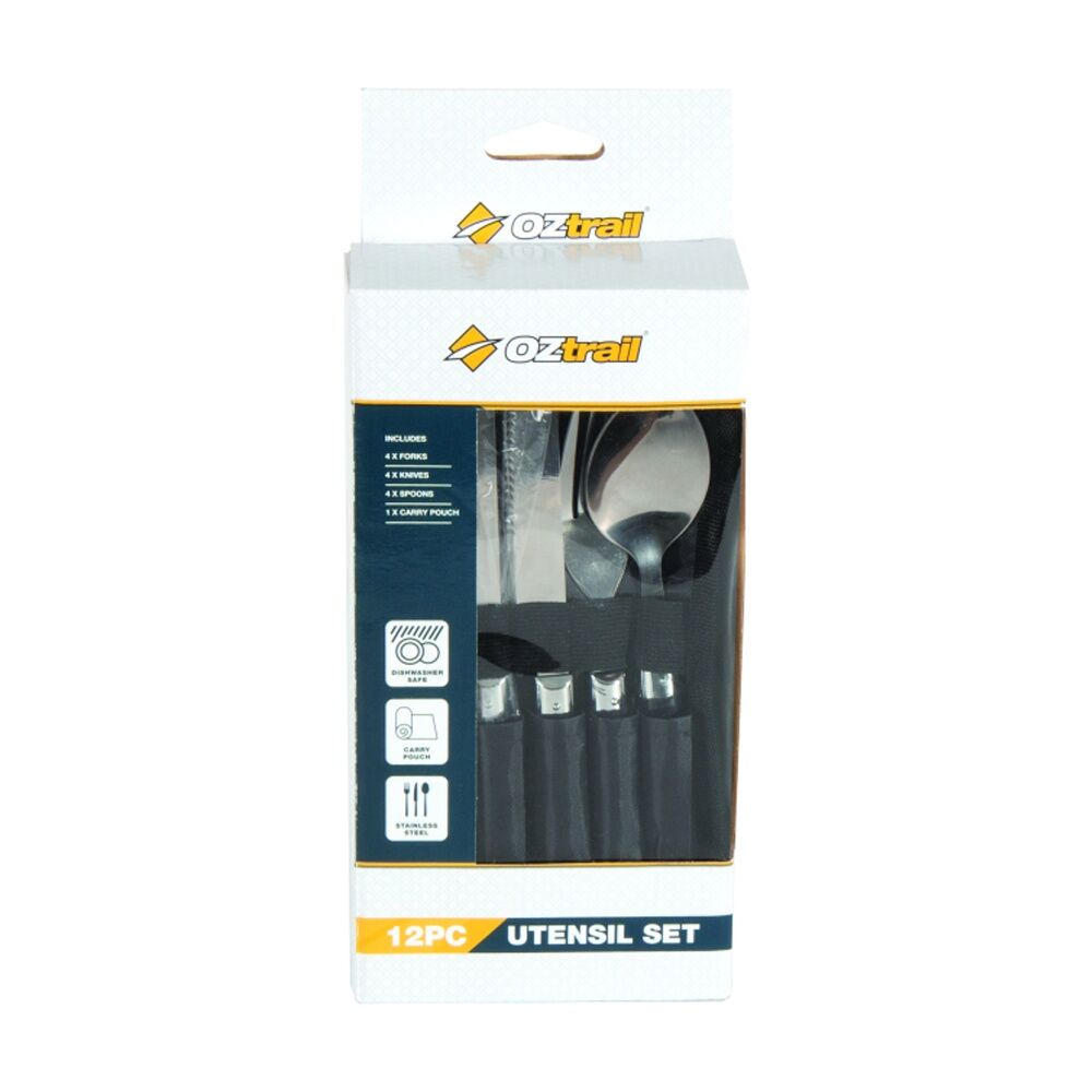12pc Oztrail Stainless Steel Utensil Set Dishwasher Safe Compact Roll Up