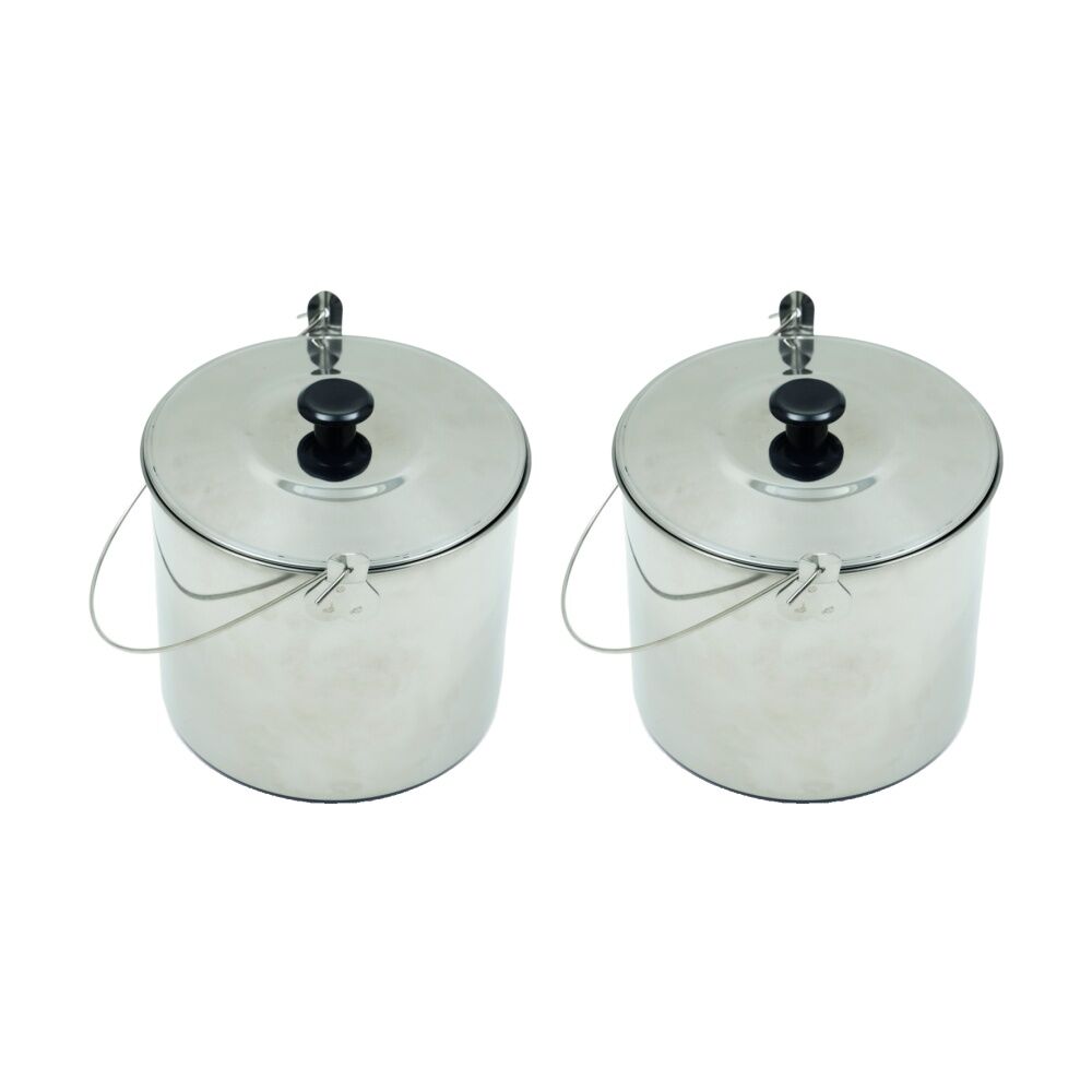 2PK Campfire Stainless Steel Billy Camping Pot Bail Handle Secure Lid 2.8L