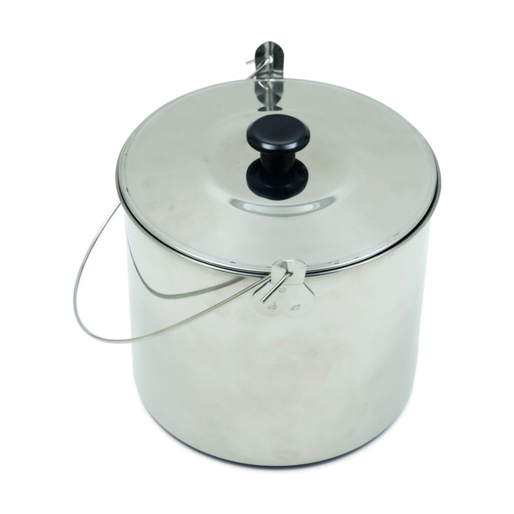 2PK Campfire Stainless Steel Billy Camping Pot Bail Handle Secure Lid 2.8L