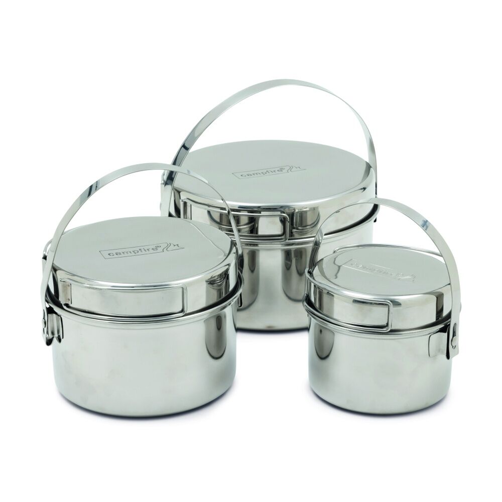 6pc Campfire Stainless Steel Pot Set Nesting Durable Camping Cookware